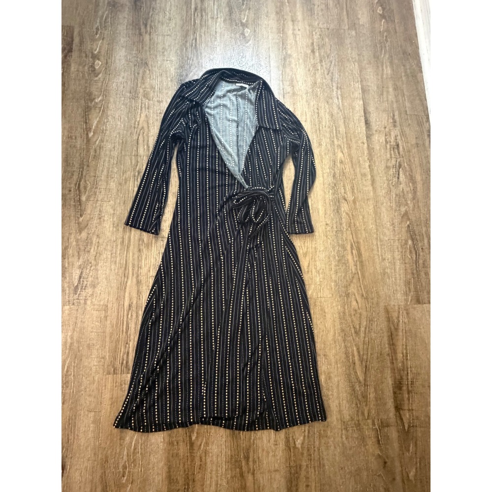 Charlotte Russe Black White Diamond Stripe Wrap Dress Long Sleeve Large 58867